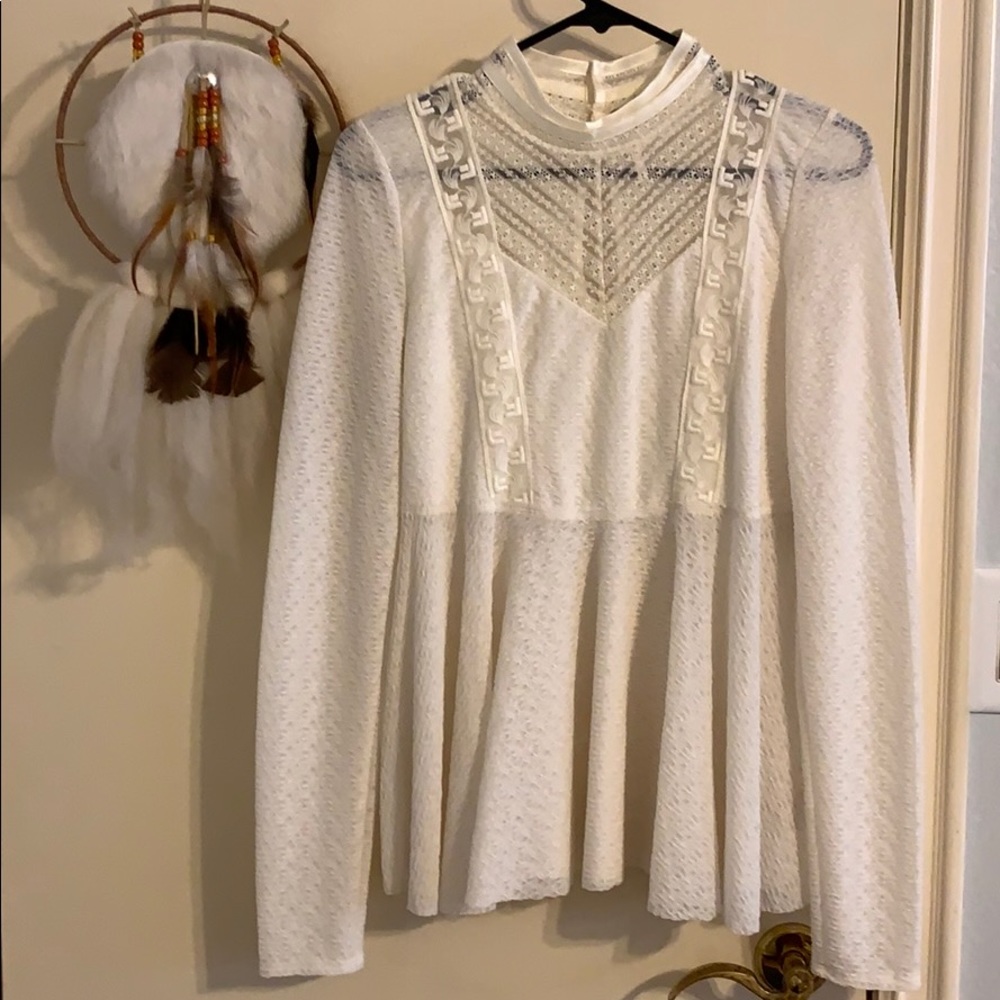 Free People NWT Peplum Top Long Sleeve Cream M